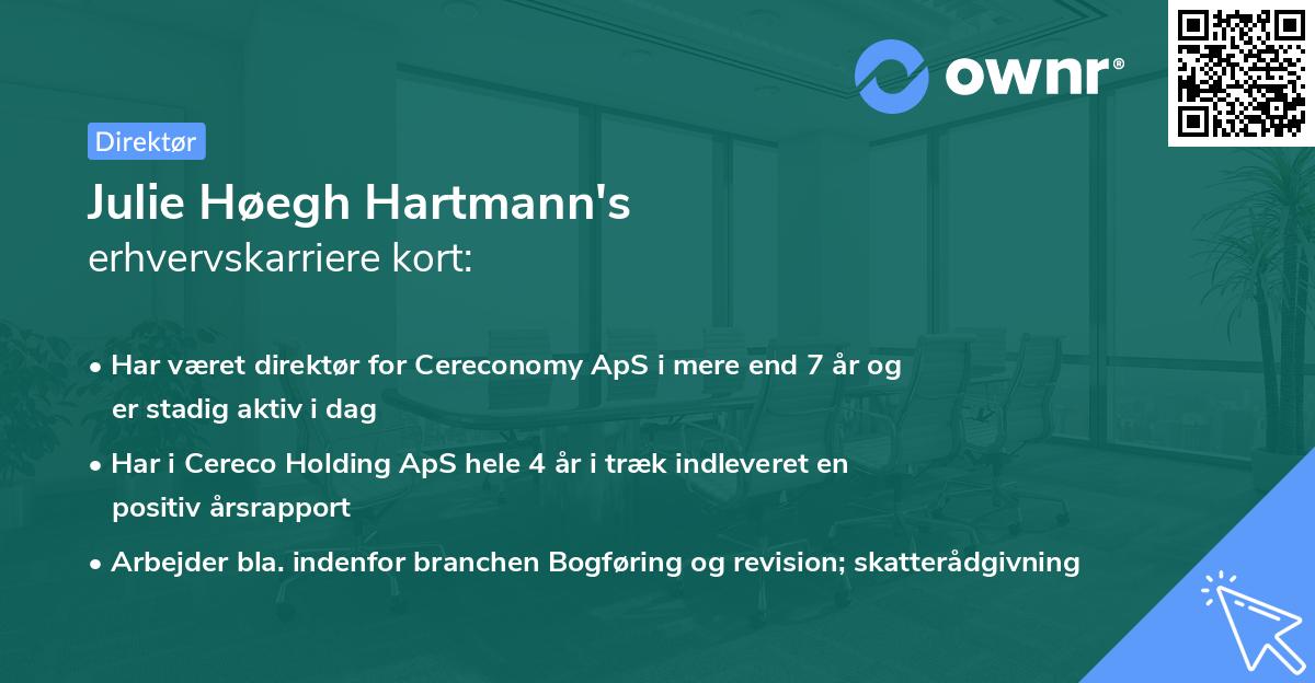 Julie Høegh Hartmann's erhvervskarriere kort
