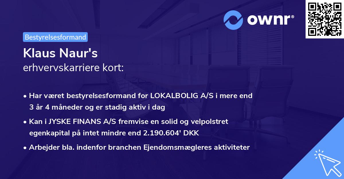Klaus Naur's erhvervskarriere kort