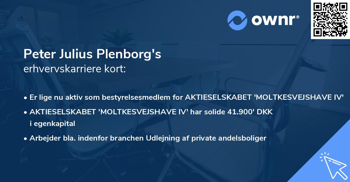 Peter Julius Plenborg's erhvervskarriere kort