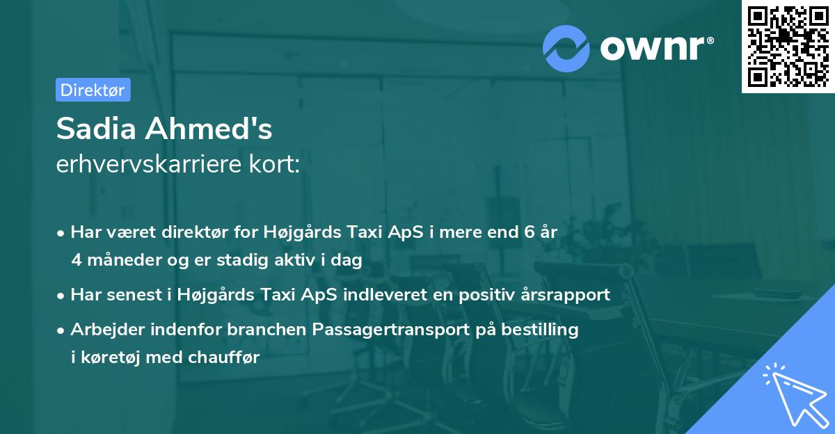 Sadia Ahmed's erhvervskarriere kort