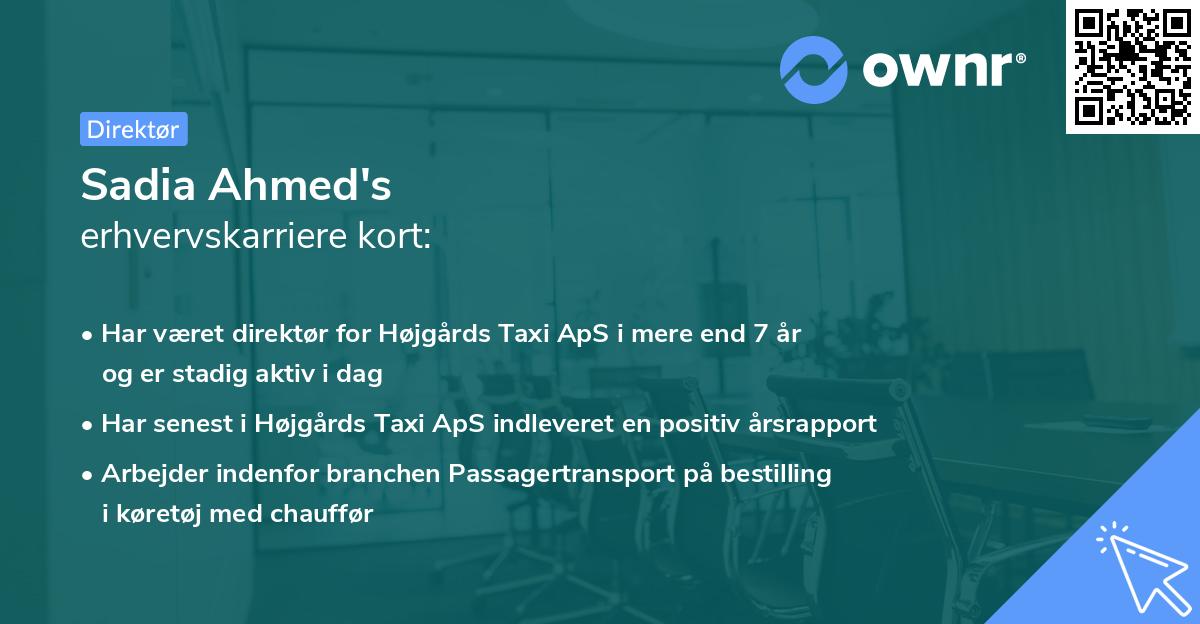 Sadia Ahmed's erhvervskarriere kort