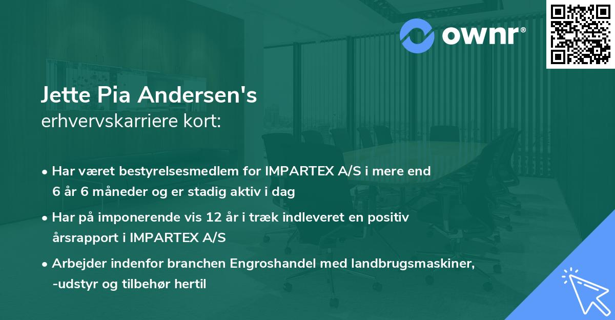 Jette Pia Andersen's erhvervskarriere kort