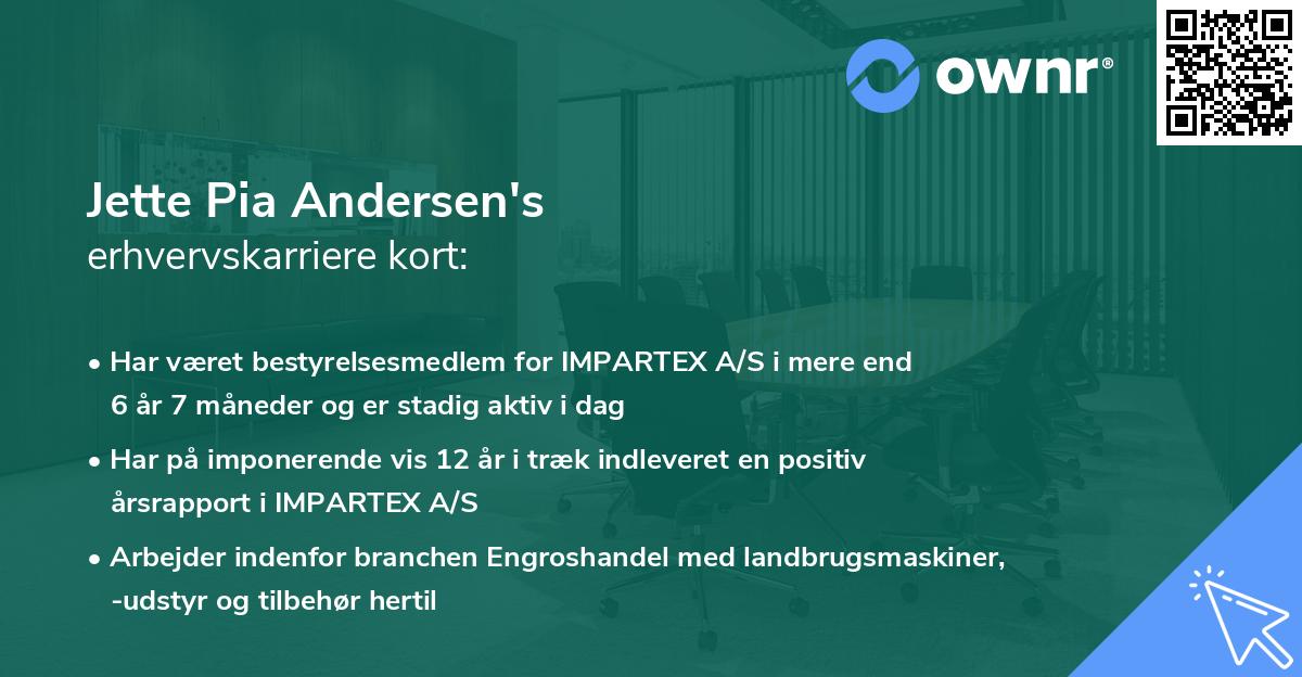 Jette Pia Andersen's erhvervskarriere kort