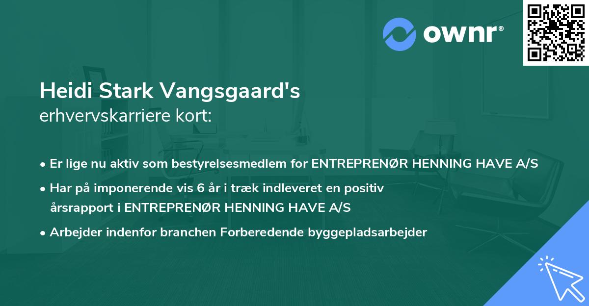 Heidi Stark Vangsgaard's erhvervskarriere kort