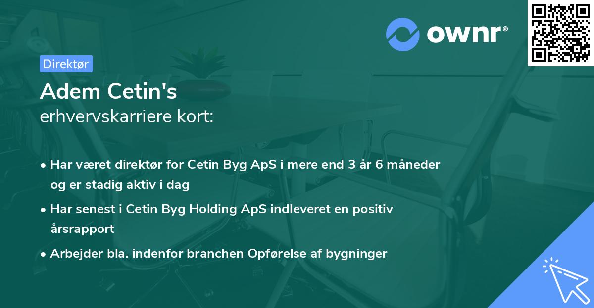 Adem Cetin's erhvervskarriere kort