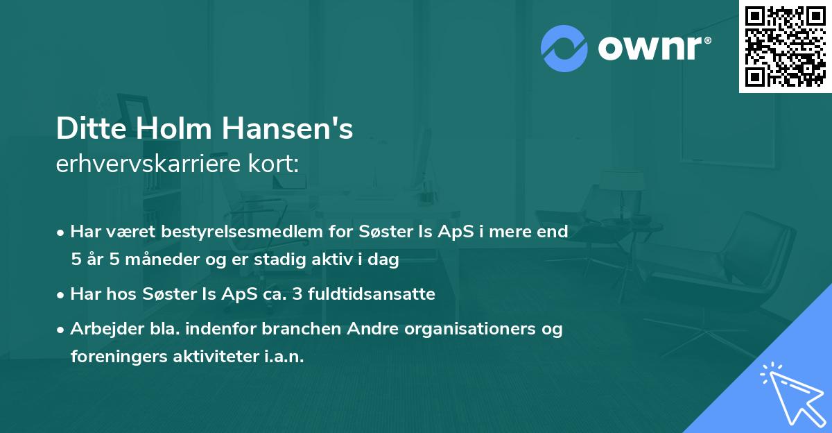 Ditte Holm Hansen's erhvervskarriere kort
