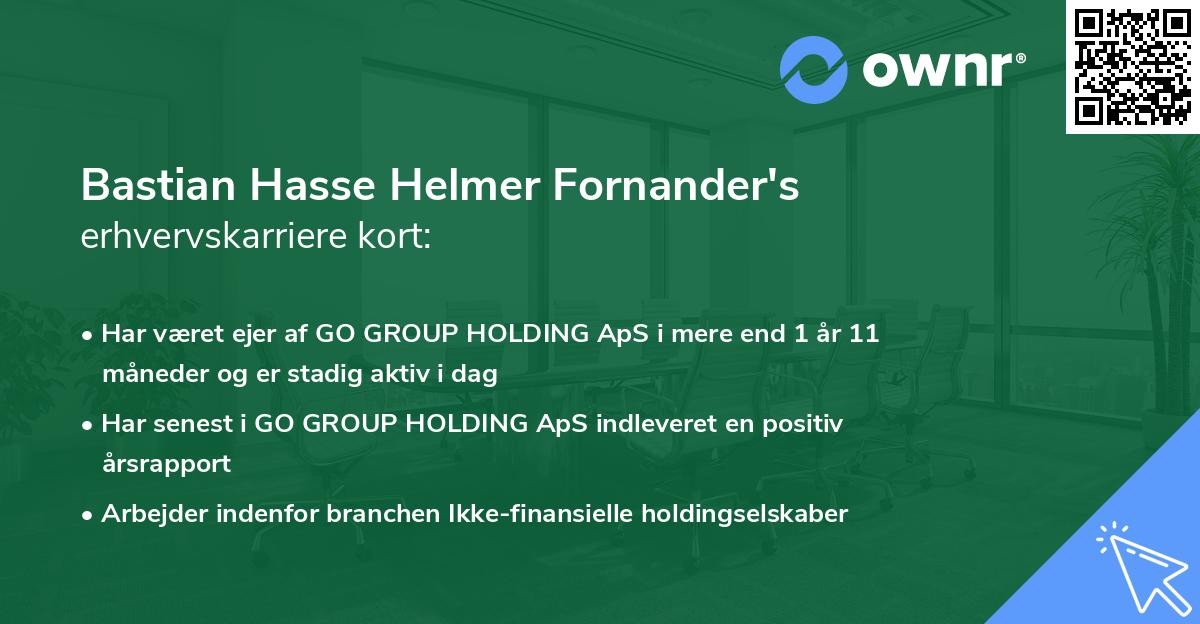 Bastian Hasse Helmer Fornander's erhvervskarriere kort