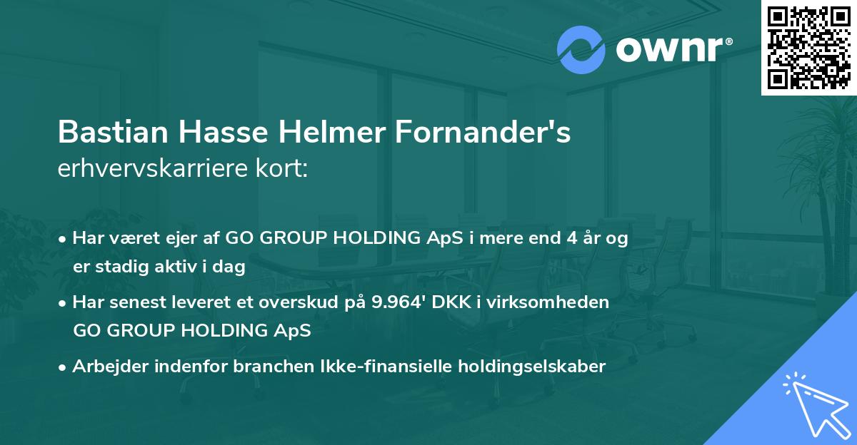 Bastian Hasse Helmer Fornander's erhvervskarriere kort