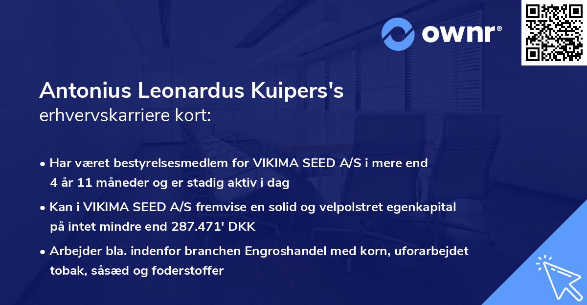 Antonius Leonardus Kuipers's erhvervskarriere kort
