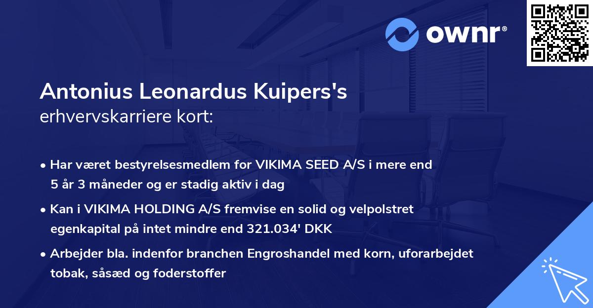 Antonius Leonardus Kuipers's erhvervskarriere kort