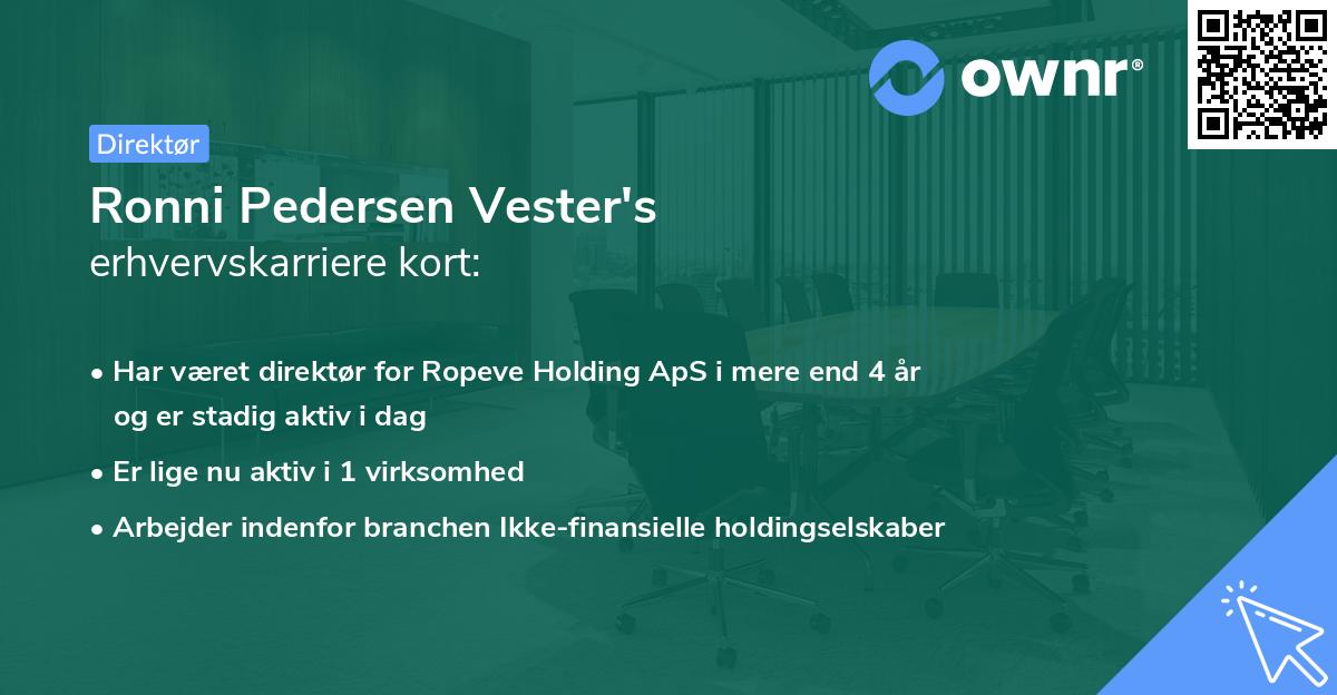 Ronni Pedersen Vester's erhvervskarriere kort