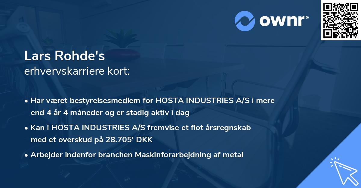 Lars Rohde's erhvervskarriere kort