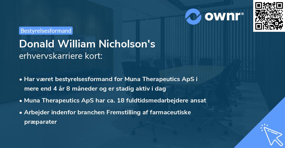 Donald William Nicholson's erhvervskarriere kort