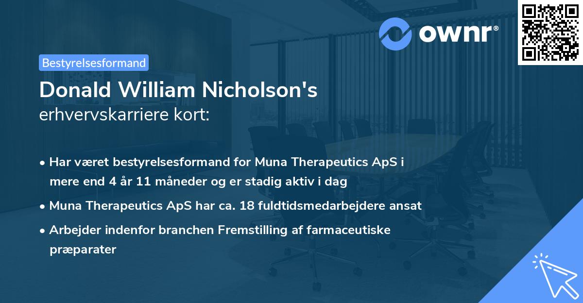 Donald William Nicholson's erhvervskarriere kort