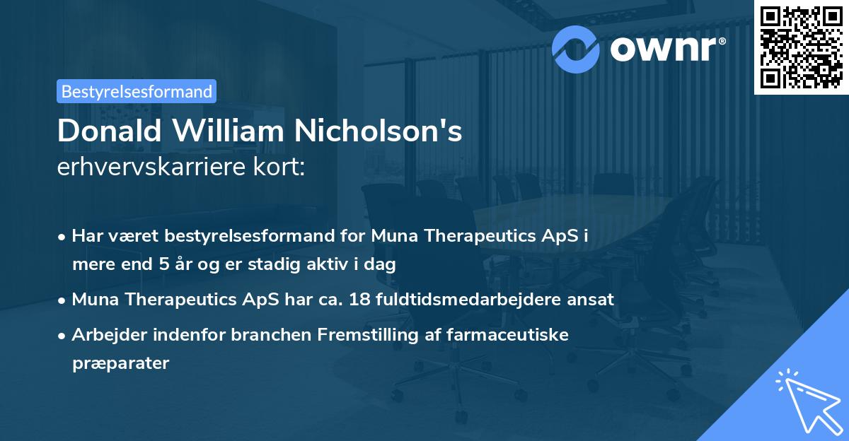 Donald William Nicholson's erhvervskarriere kort