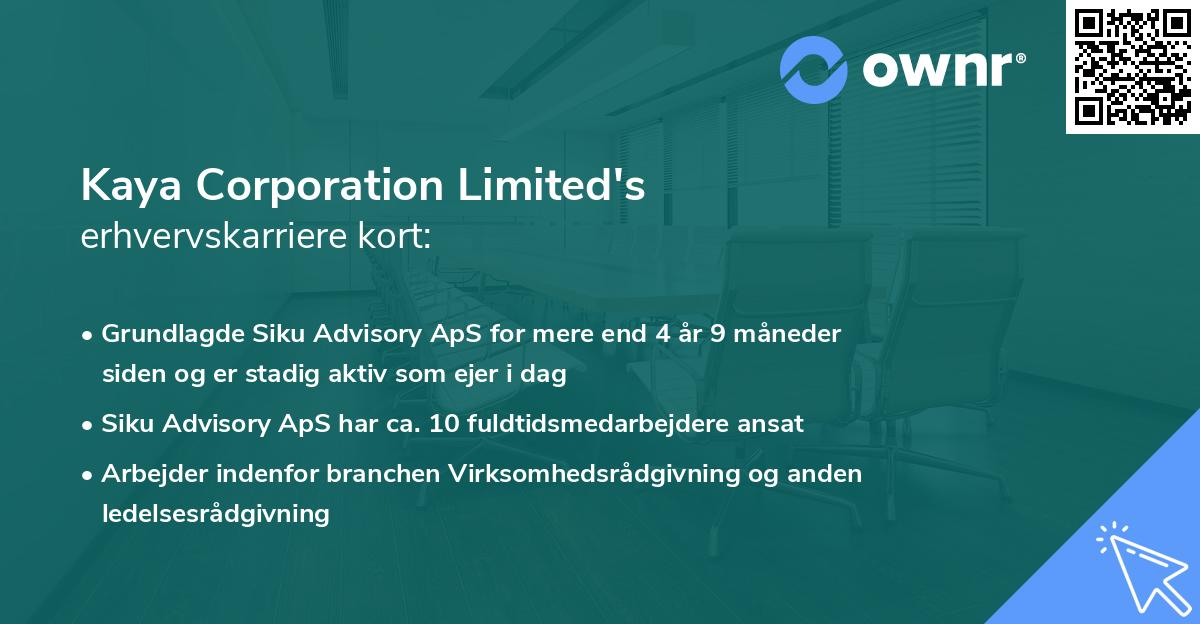 Kaya Corporation Limited's erhvervskarriere kort