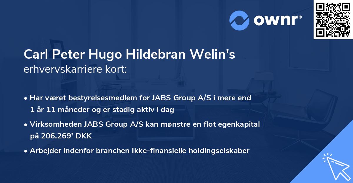 Carl Peter Hugo Hildebran Welin's erhvervskarriere kort