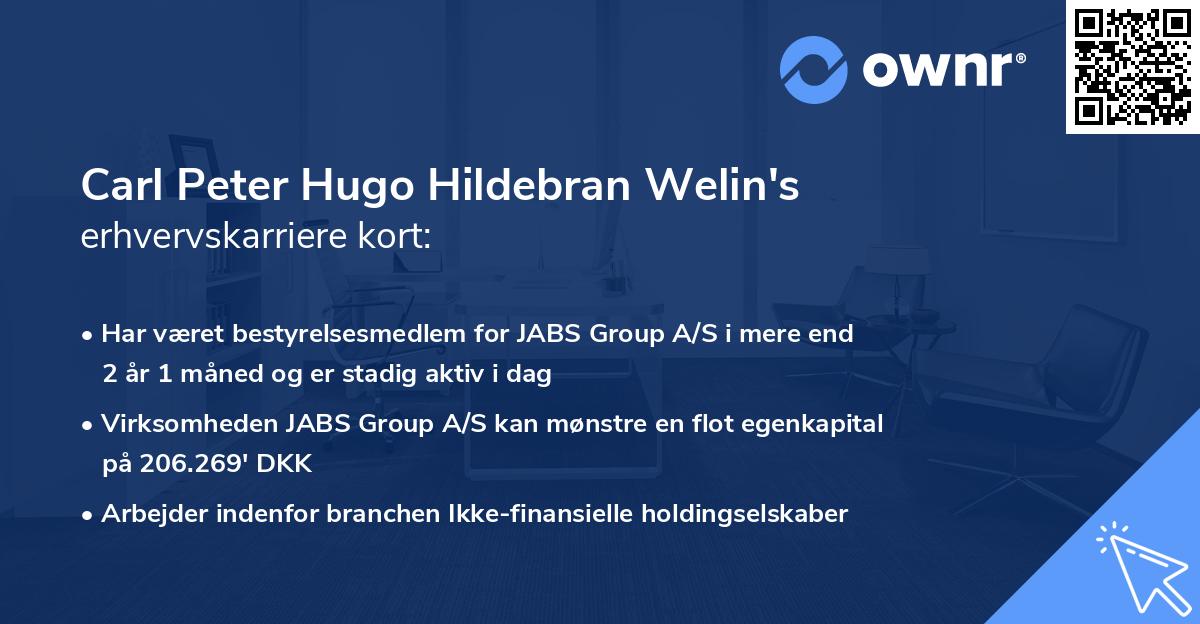 Carl Peter Hugo Hildebran Welin's erhvervskarriere kort
