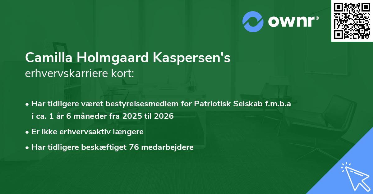 Camilla Holmgaard Kaspersen's erhvervskarriere kort