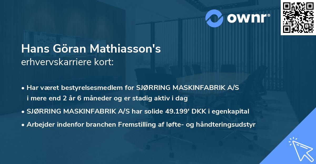 Hans Göran Mathiasson's erhvervskarriere kort