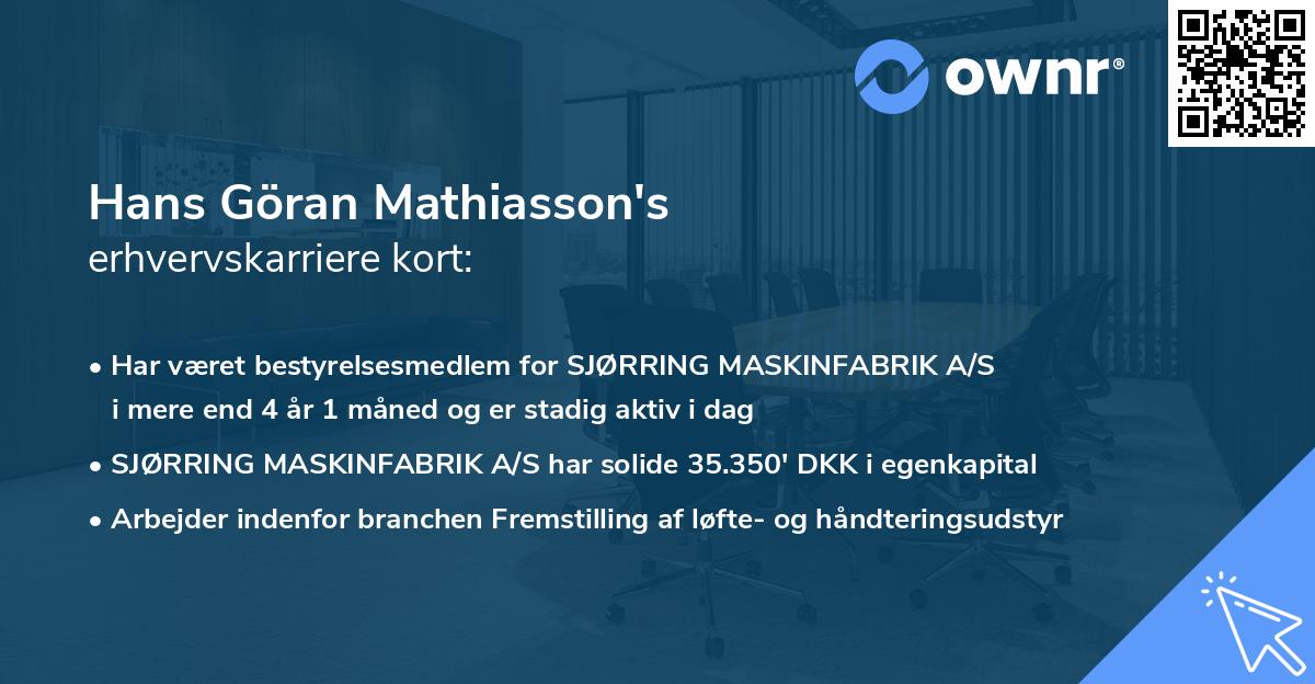 Hans Göran Mathiasson's erhvervskarriere kort