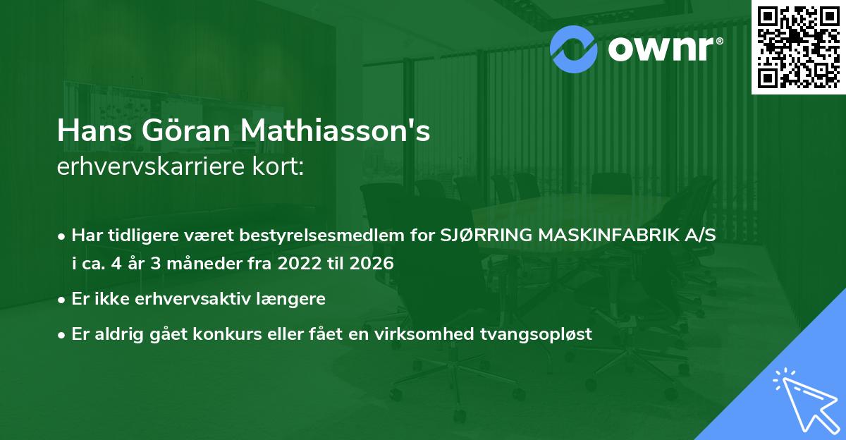 Hans Göran Mathiasson's erhvervskarriere kort