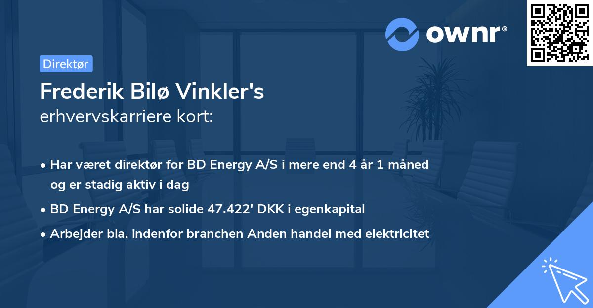 Frederik Bilø Vinkler's erhvervskarriere kort