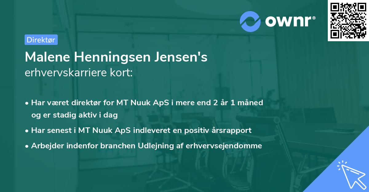 Malene Henningsen Jensen's erhvervskarriere kort