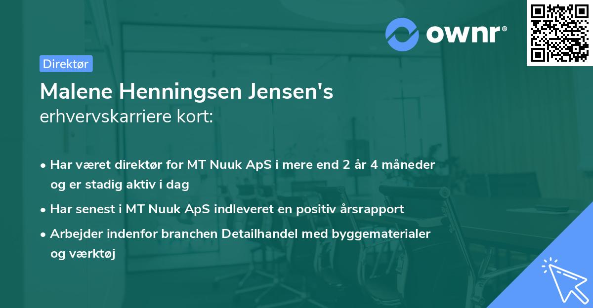 Malene Henningsen Jensen's erhvervskarriere kort