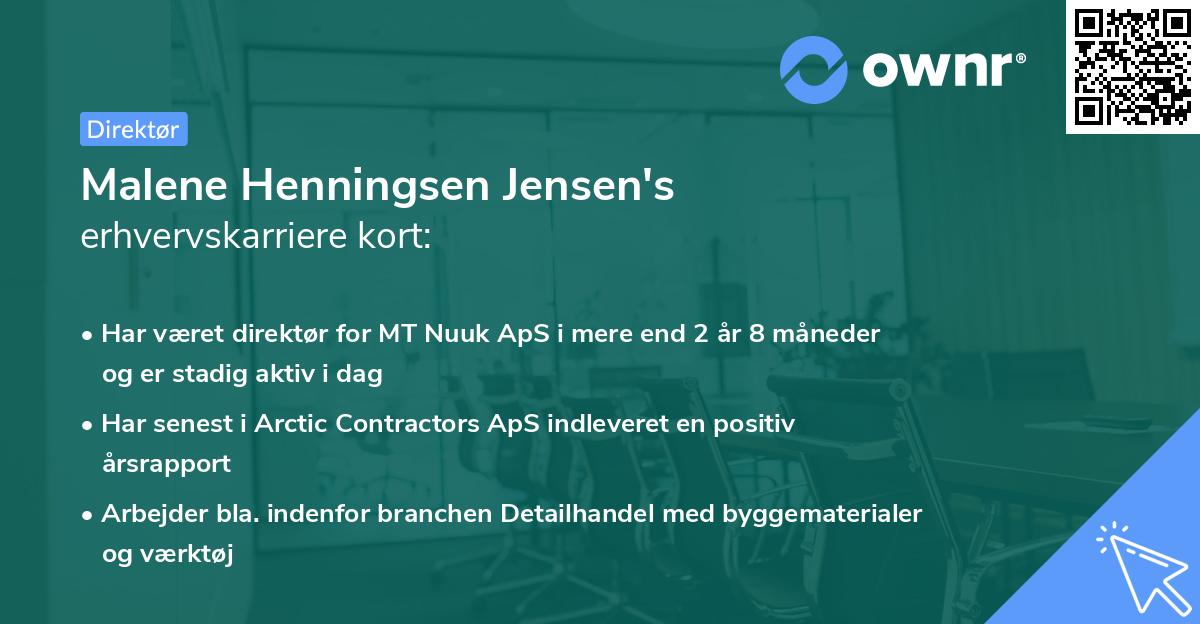 Malene Henningsen Jensen's erhvervskarriere kort