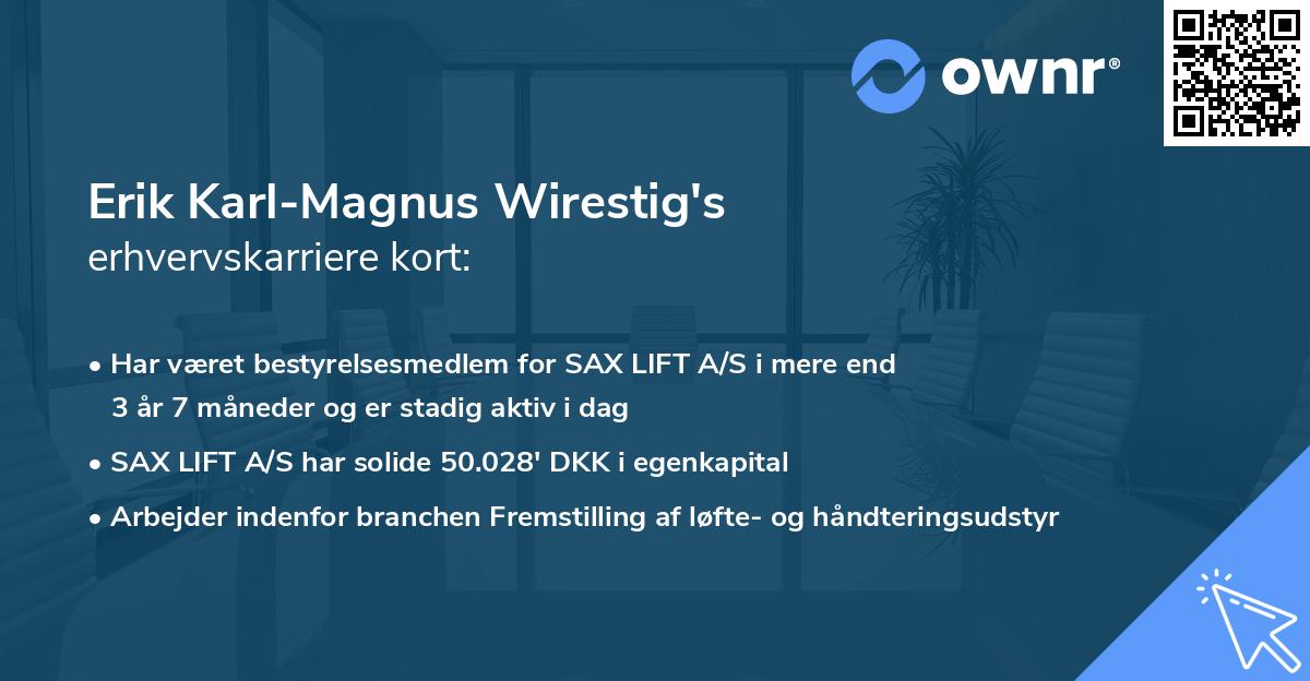 Erik Karl-Magnus Wirestig's erhvervskarriere kort
