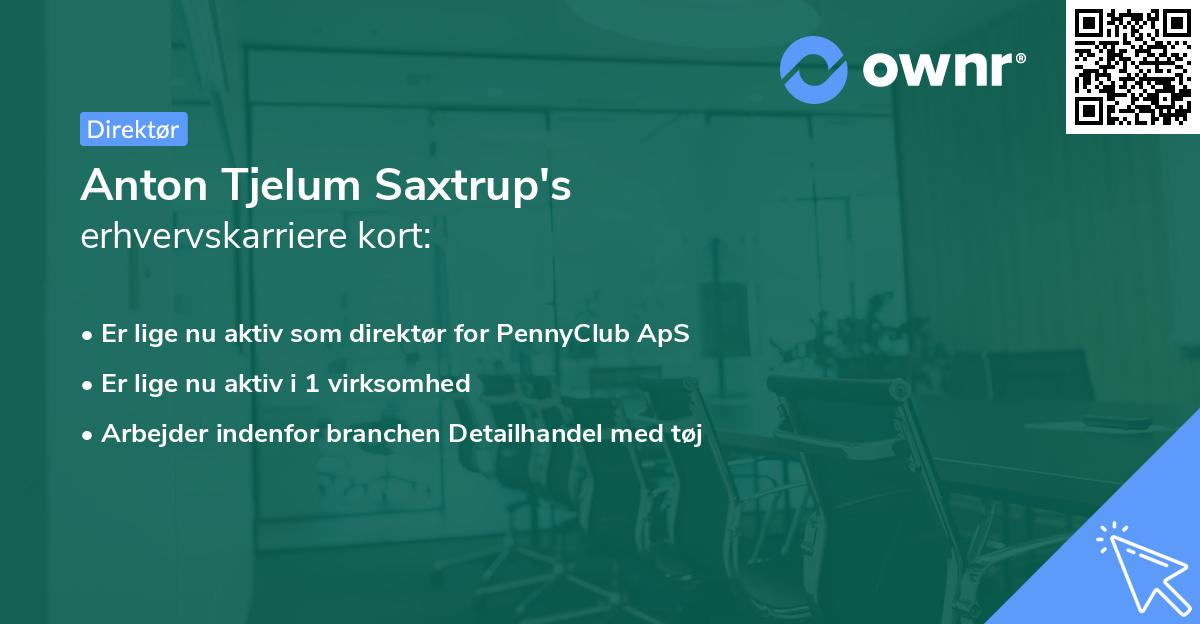 Anton Tjelum Saxtrup's erhvervskarriere kort