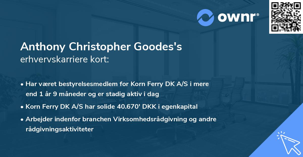 Anthony Christopher Goodes's erhvervskarriere kort