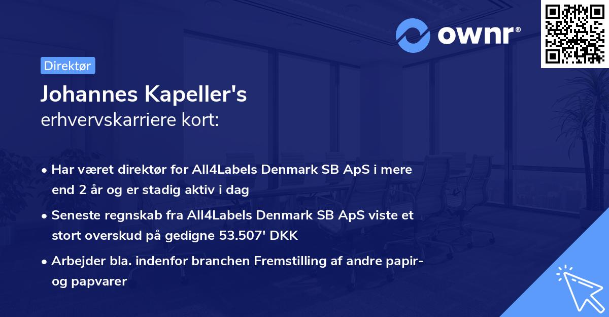 Johannes Kapeller's erhvervskarriere kort