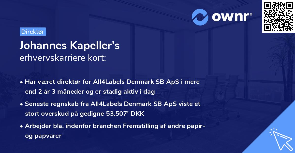 Johannes Kapeller's erhvervskarriere kort