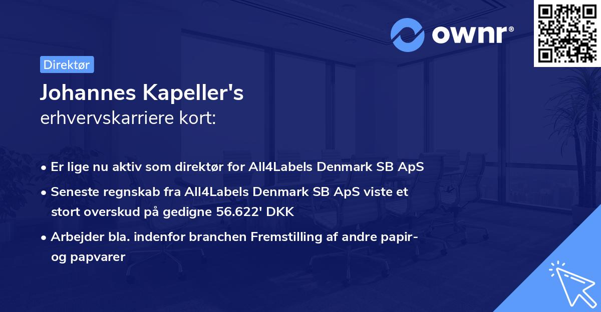 Johannes Kapeller's erhvervskarriere kort