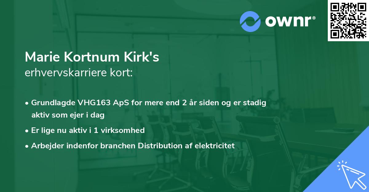 Marie Kortnum Kirk's erhvervskarriere kort