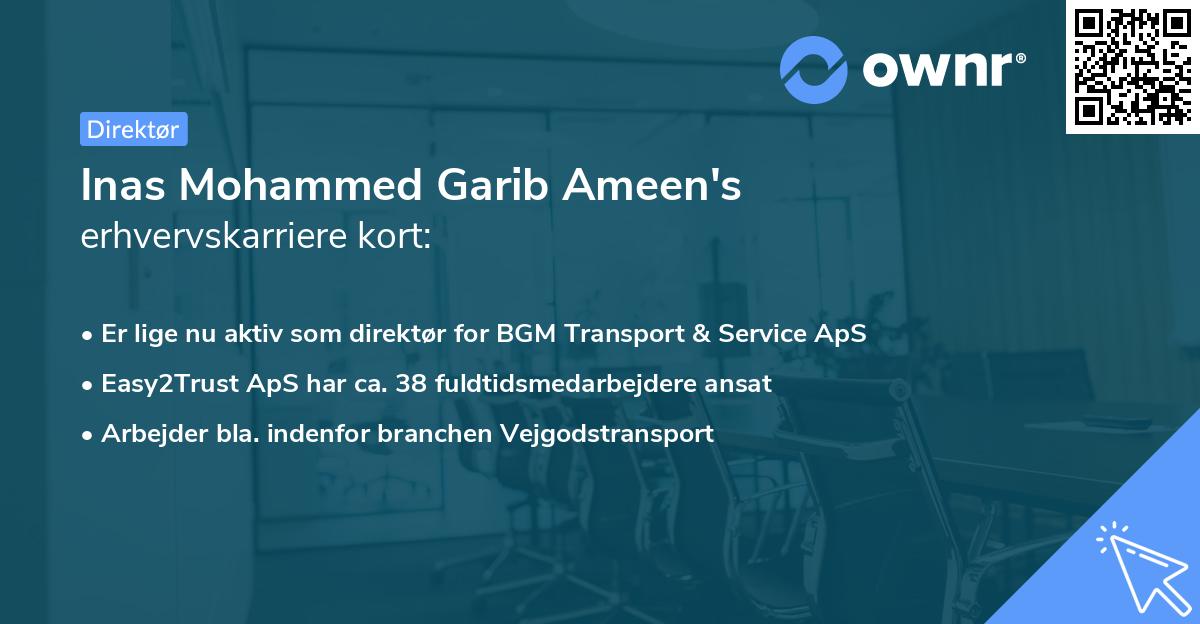 Inas Mohammed Garib Ameen's erhvervskarriere kort