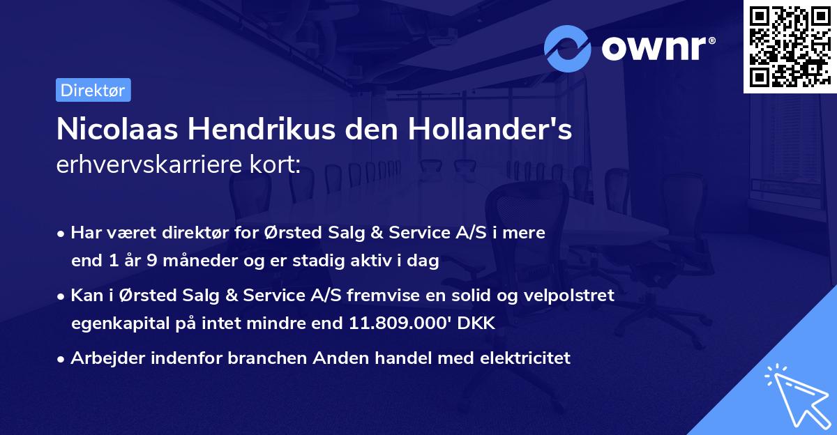Nicolaas Hendrikus den Hollander's erhvervskarriere kort