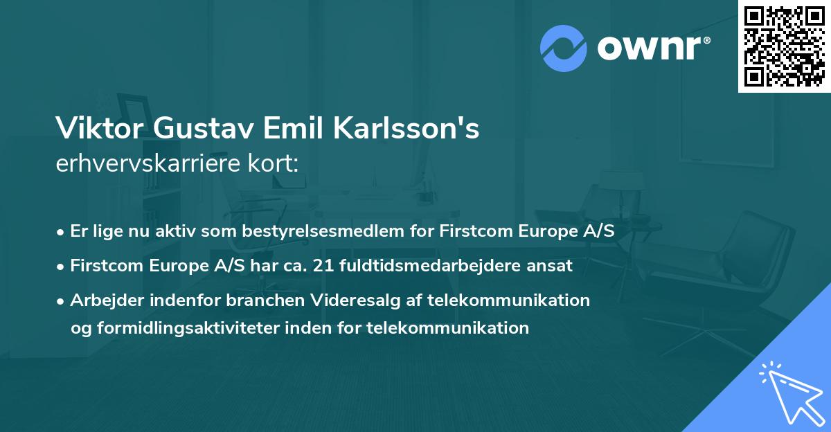 Viktor Gustav Emil Karlsson's erhvervskarriere kort