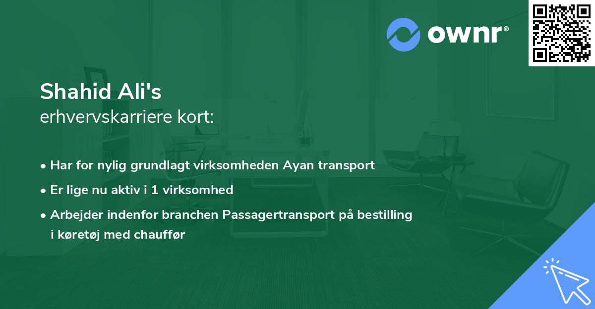 Shahid Ali's erhvervskarriere kort