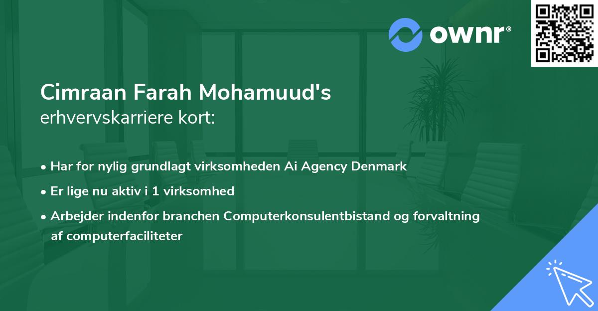 Cimraan Farah Mohamuud's erhvervskarriere kort