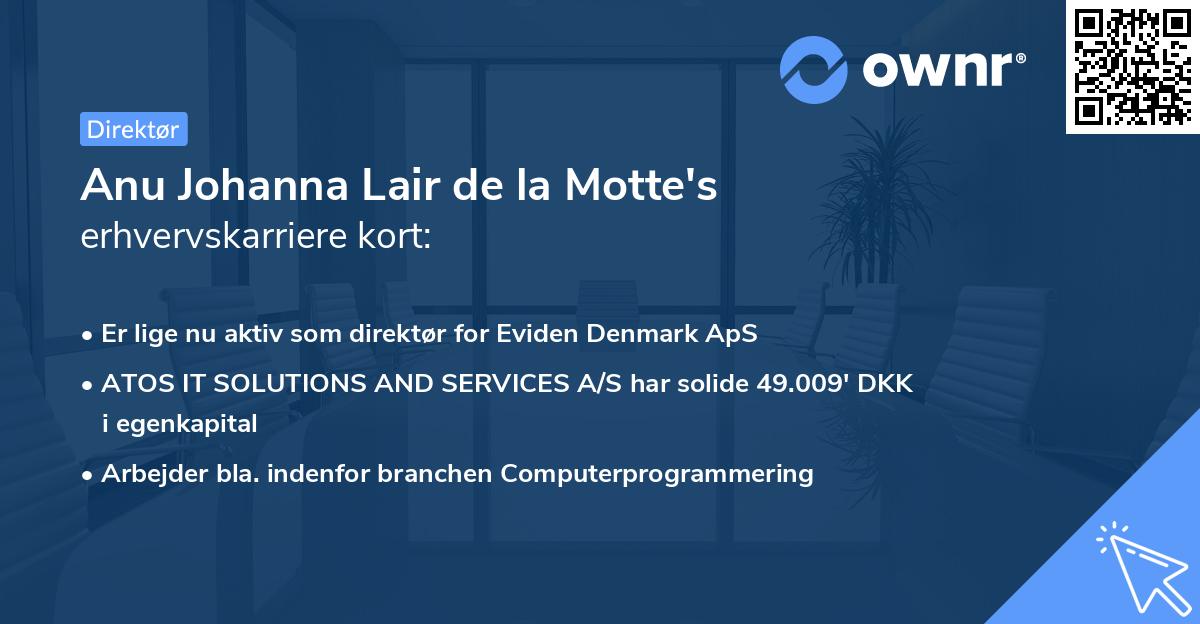 Anu Johanna Lair de la Motte's erhvervskarriere kort