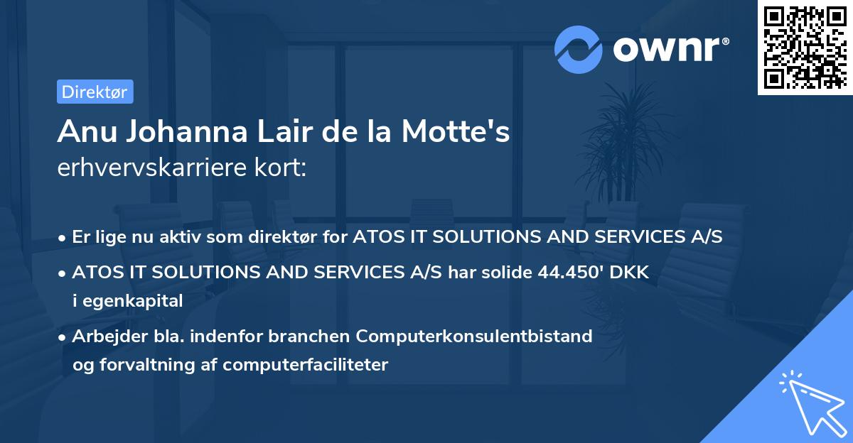 Anu Johanna Lair de la Motte's erhvervskarriere kort