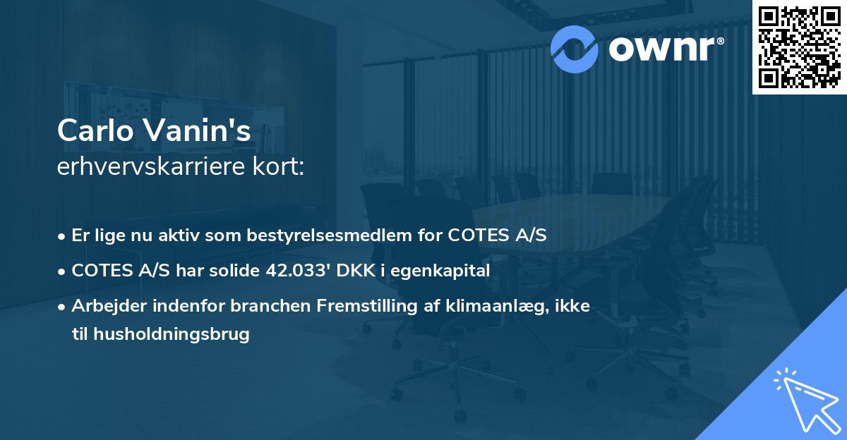 Carlo Vanin's erhvervskarriere kort