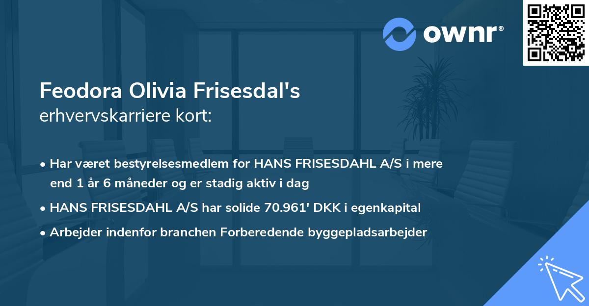 Feodora Olivia Frisesdal's erhvervskarriere kort