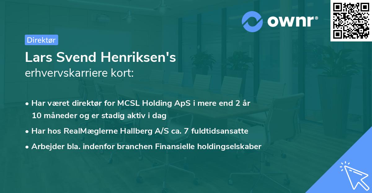 Lars Svend Henriksen's erhvervskarriere kort