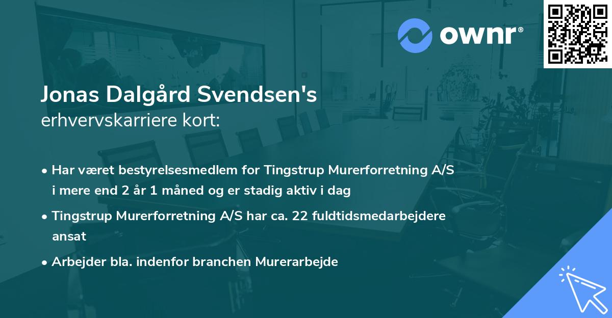 Jonas Dalgård Svendsen's erhvervskarriere kort