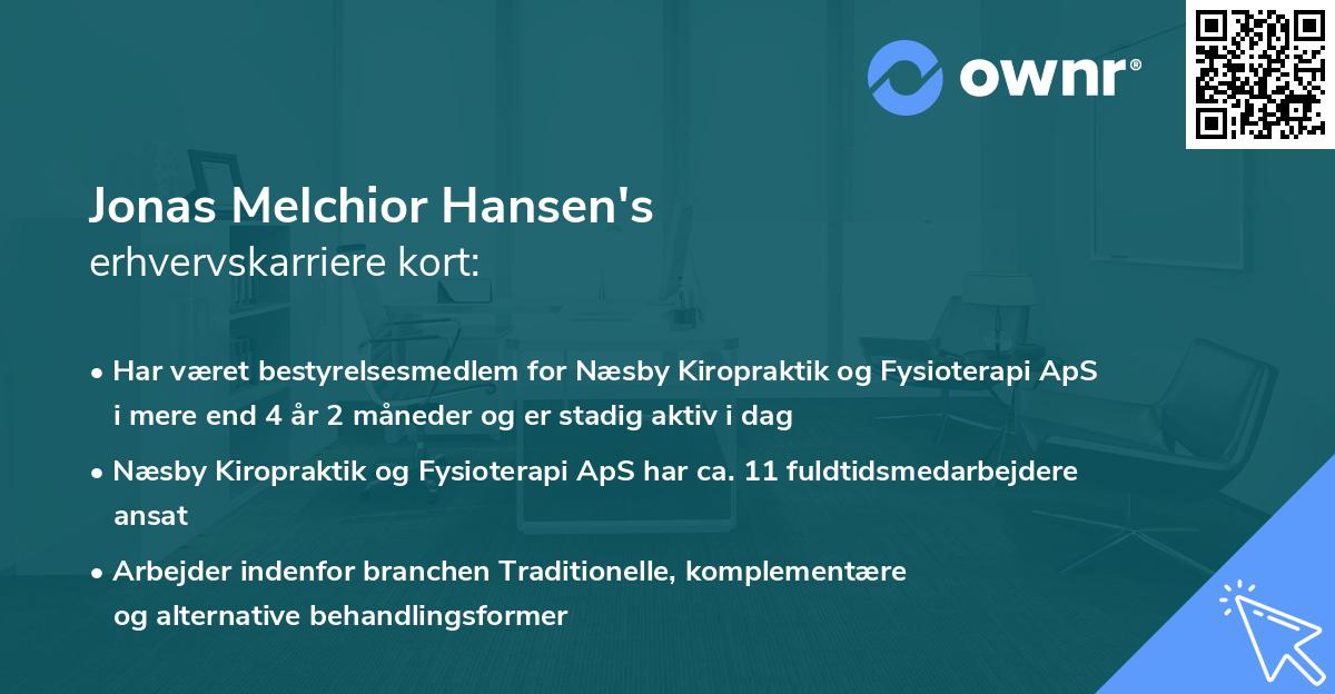 Jonas Melchior Hansen's erhvervskarriere kort