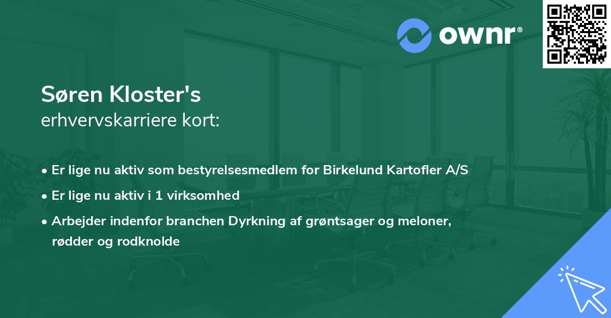 Søren Kloster's erhvervskarriere kort